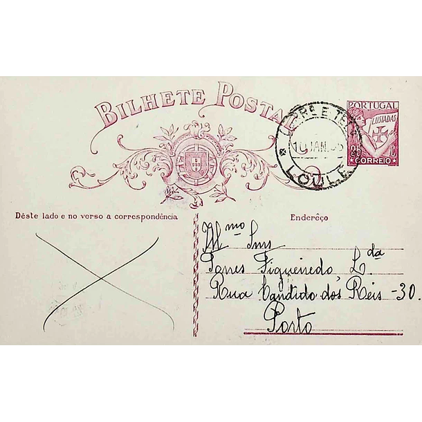 1935 Bilhete Postal Inteiro «Lusíadas» 25 r. rosa enviado de Loulé para o Porto