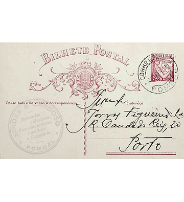1935 Inteiro Postal tipo «Lusíadas» 25 r. rosa enviado de Pombal para o Porto