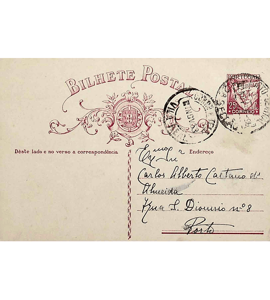 1933 Inteiro Postal tipo «Lusíadas» 25 r. rosa enviado de Vila Real para o Porto