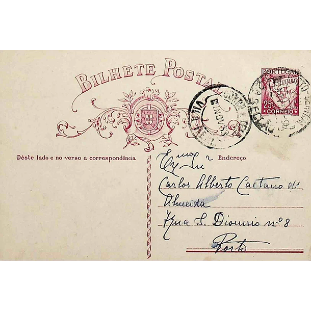 1933 Bilhete Postal Inteiro «Lusíadas» 25 r. rosa enviado de Vila Real para o Porto