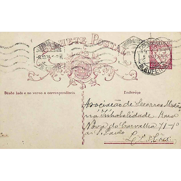 1934 Bilhete Postal Inteiro «Lusíadas» 25 r. rosa enviado de Albufeira para Lisboa