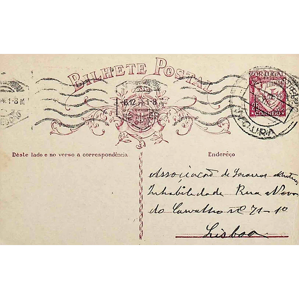 1934 Bilhete Postal Inteiro «Lusíadas» 25 r. rosa enviado de Moura para Lisboa