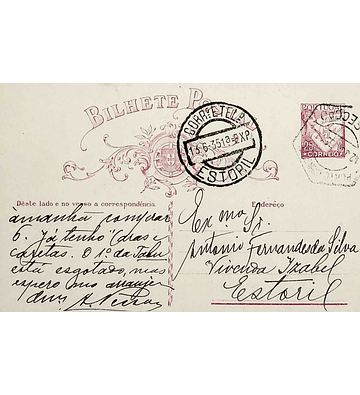 1935 Inteiro Postal tipo «Lusíadas» 25 r. rosa enviado do Porto para o Estoril