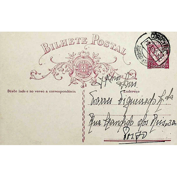 1934 Bilhete Postal Inteiro «Lusíadas» 25 r. rosa enviado de Vila Pouca de Aguiar para o Porto