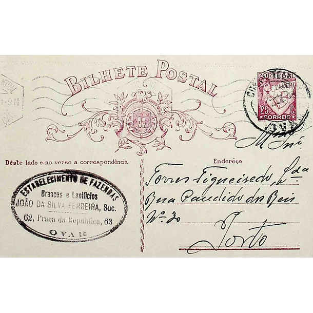 1934 Bilhete Postal Inteiro «Lusíadas» 25 r. rosa enviado de Ovar para o Porto