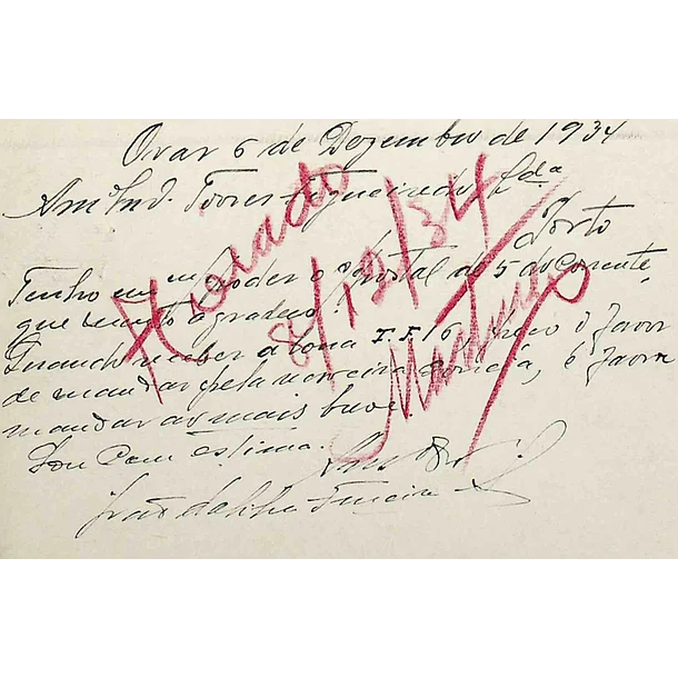 1934 Bilhete Postal Inteiro «Lusíadas» 25 r. rosa enviado de Ovar para o Porto