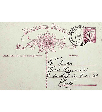 1933 Inteiro Postal tipo «Lusíadas» 25 r. rosa enviado de Ílhavo para o Porto