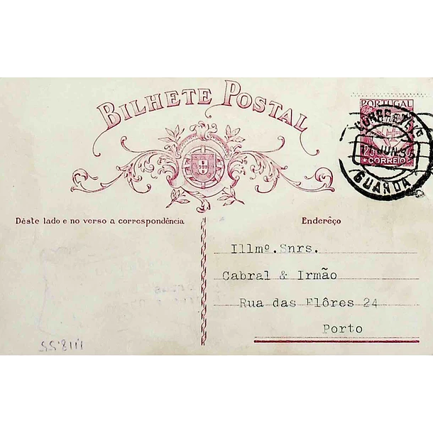 1935 Bilhete Postal Inteiro «Lusíadas» 25 r. rosa enviado da Guarda para o Porto