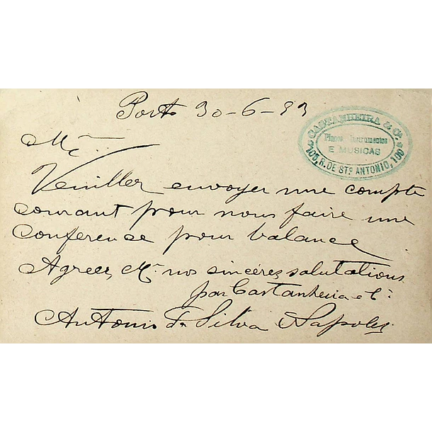 1893 Bilhete Postal Inteiro D. Luís Resposta Paga 20 + 20 r. Rosa Claro enviado do Porto para Paris