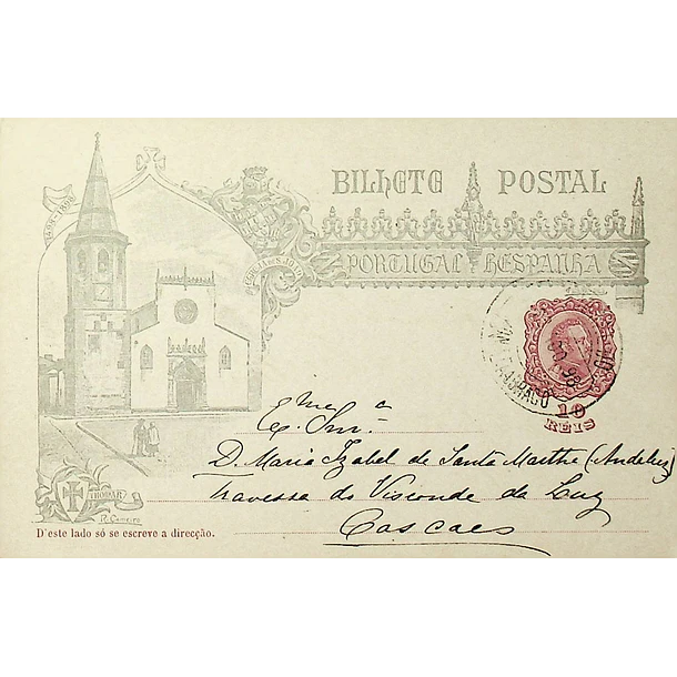 1898 Bilhete Postal Inteiro IV Centenário da Índia 10 r. enviado do Sobral do Monte Agraço para Cascais