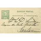 1902 Cartão Postal Inteiro D. Carlos I 25 r. Verde enviado para Santarém 1