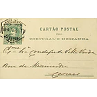 1903 Cartão Postal Inteiro D. Carlos I 25 r. Verde enviado de Lisboa para Cascais 1