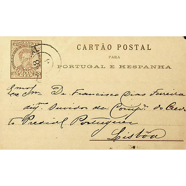 1887 Cartão Postal Inteiro D. Luís 25 r. Castanho enviado de Vila Real para Lisboa