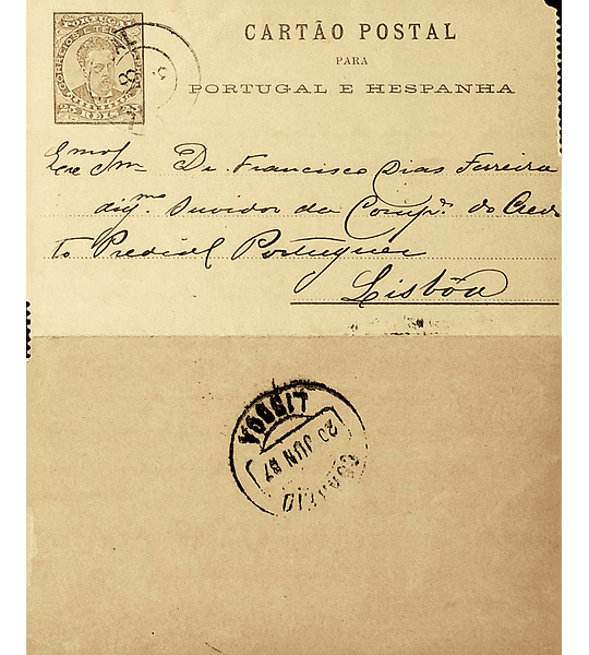 1887 Portugal Cartão Postal Inteiro D. Luís 25 r. Castanho enviado de Vila Real para Lisboa