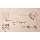1896 Bilhete Postal Inteiro D. Carlos Cinzento-violeta 20 r. enviado de Lisboa para Frankfurt, Alemanha 1