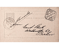 1896 Portugal Bilhete Postal Inteiro D. Carlos Cinzento-violeta 20 r. enviado de Lisboa para Berlim, Alemanha