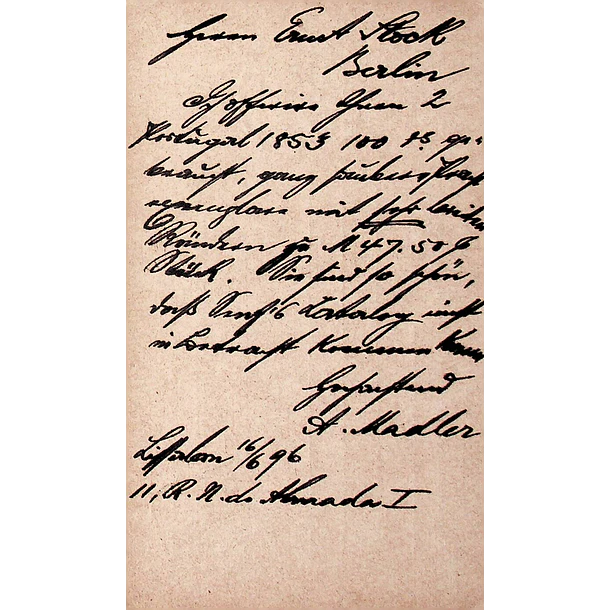 1896 Bilhete Postal Inteiro D. Carlos Cinzento-violeta 20 r. enviado de Lisboa para Berlim, Alemanha