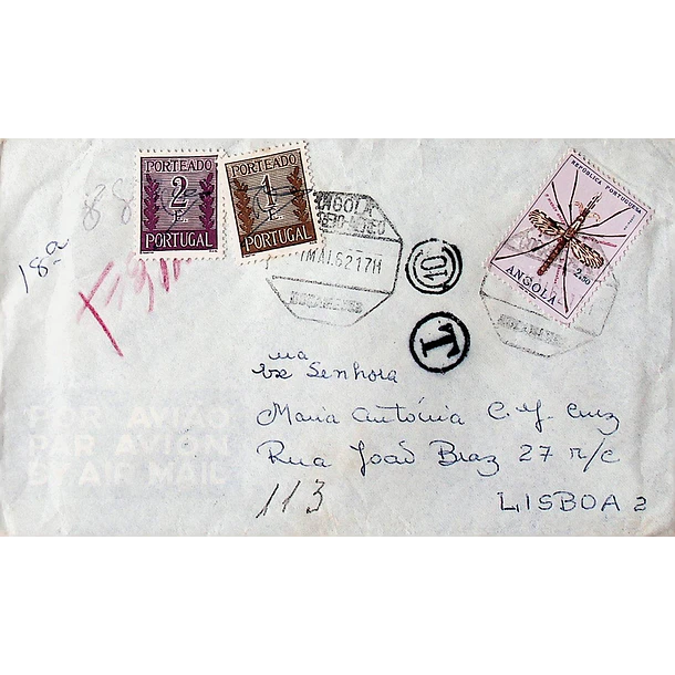 1962 Porteado Carta enviada de Luanda para Lisboa