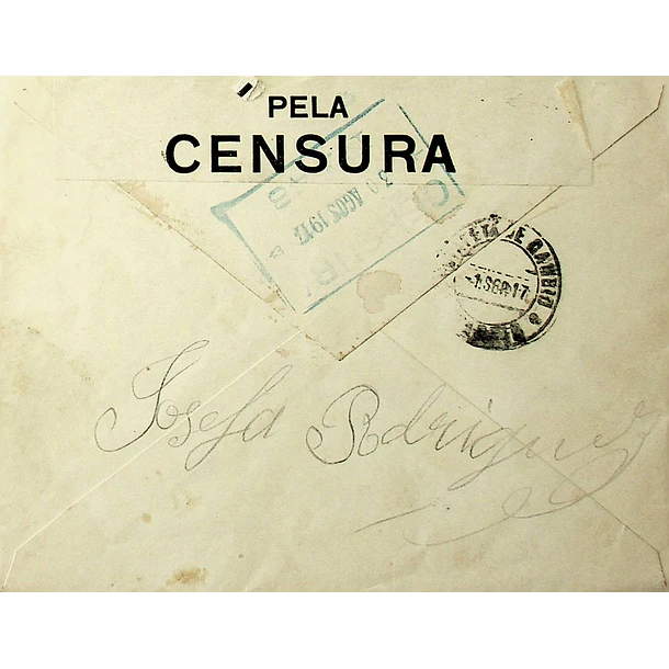 1917 Censura Postal 1ª Guerra Mundial Carta enviada do Porto para Madrid