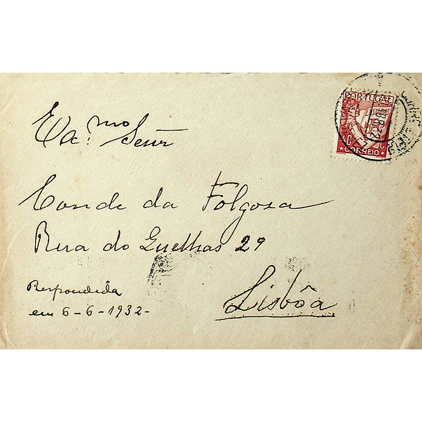 1932 Flâmula Publicitária Desemprego. Carta enviada de Arcos de Valdevez para Lisboa