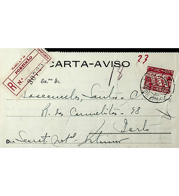 1942 Carta Registada de Portimão para o Porto