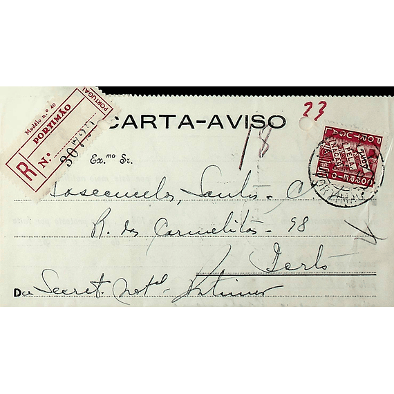 1942 Carta Registada de Portimão para o Porto