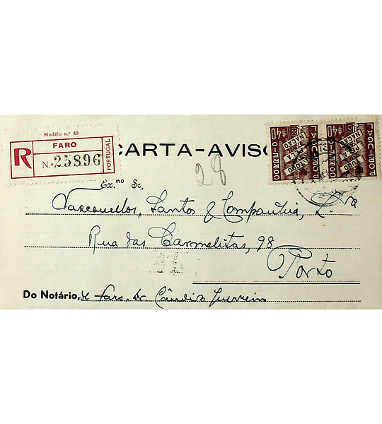 Portugal 1937 Carta Registada de Faro para o Porto