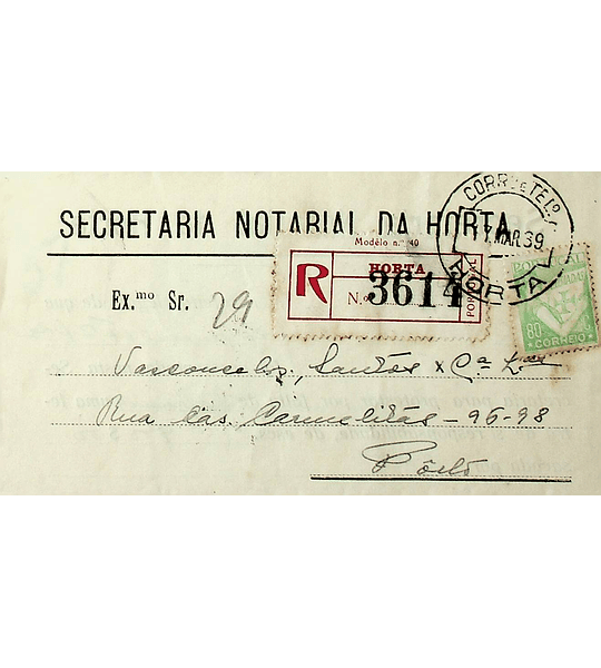 1939 Carta Registada da Horta para o Porto