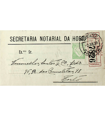 Portugal 1939 Carta Registada da Horta para o Porto