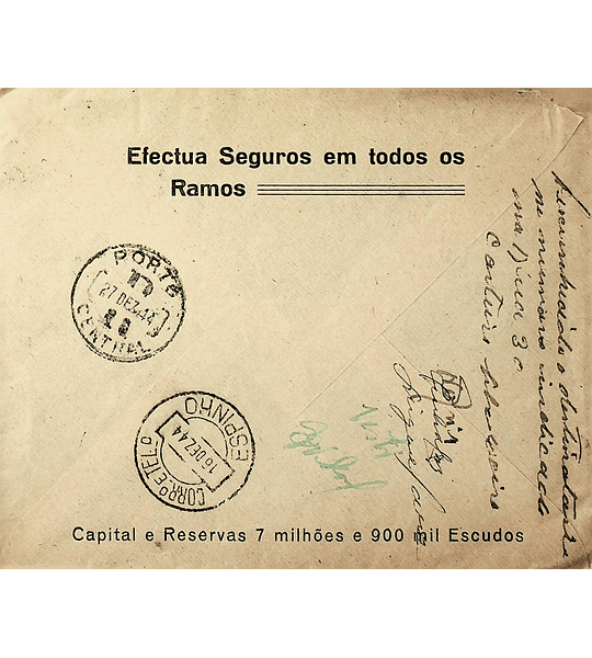 1944 Carta Registada do Porto para Espinho