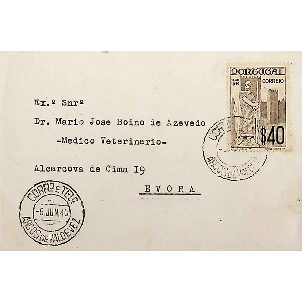 1940 Carta enviada de Arcos de Valdevez para Évora