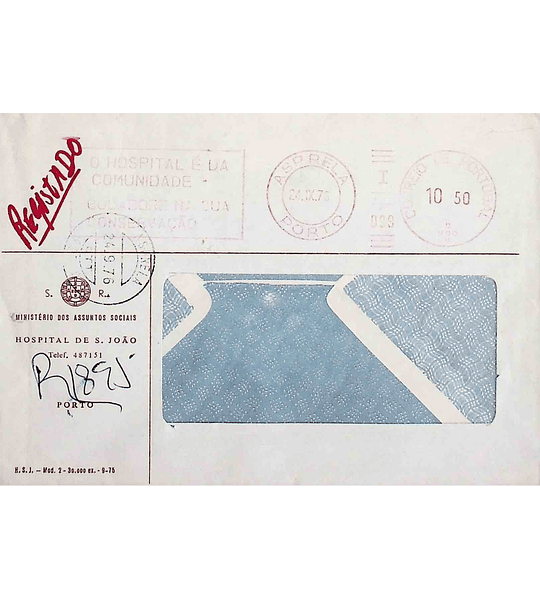1976 Carta Registada enviada do Porto (Asprela)