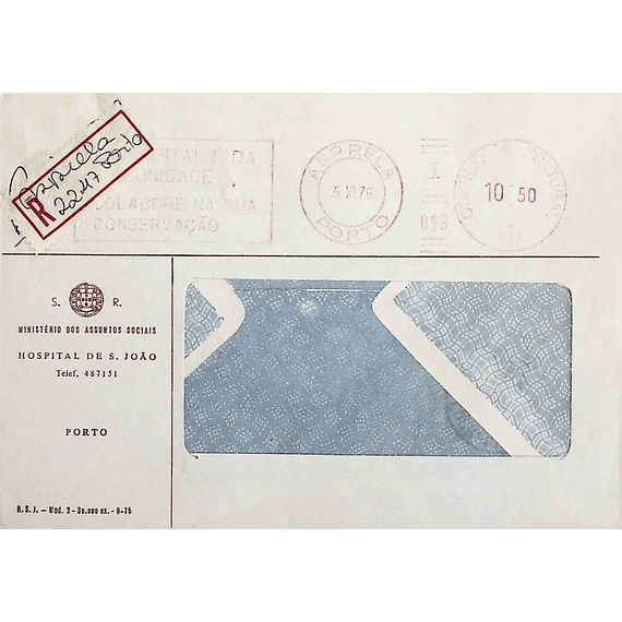 1976 Portugal Carta Registada enviada do Porto (Asprela)