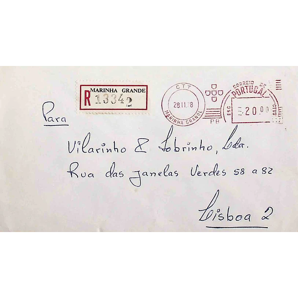 1978 Carta registada enviada da Marinha Grande