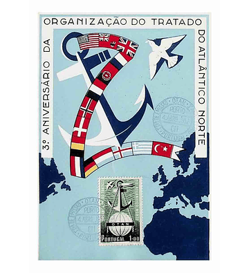 1952 Portugal Postal Máximo 3º Aniversário da Nato