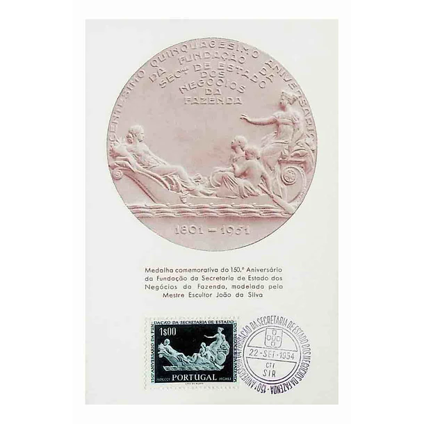 1954 Postal Máximo 150º Aniversário da Criação da Secretaria de Estado dos Negócios da Fazenda