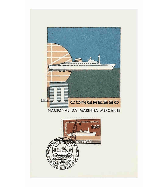 1958 Portugal Postal Máximo 2º Congresso Nacional da Marinha Mercante