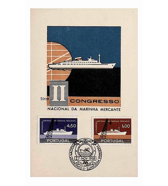 1958 Portugal Postal Máximo 2º Congresso Nacional da Marinha Mercante