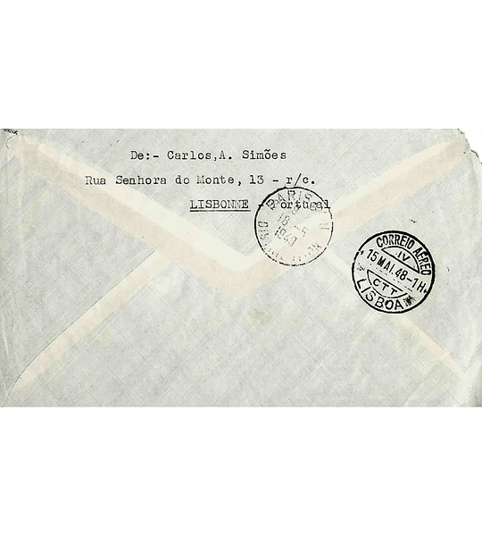 1948 Portugal Carta Registada enviada de Lisboa para Paris