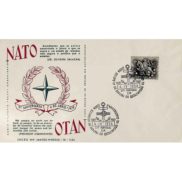 1954 Carimbo Comemorativo do 5º Aniversário da NATO