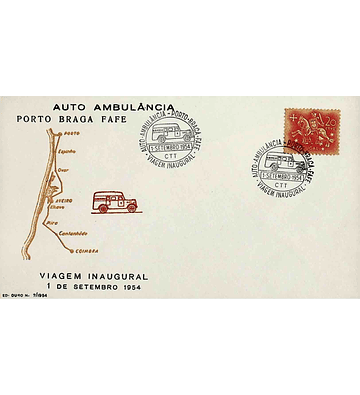 1954 Ambulância Postal Viagem Inaugural da Auto Ambulância Porto - Braga - Fafe