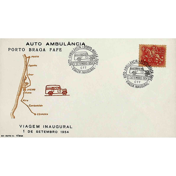 1954 Ambulância Postal Viagem Inaugural da Auto Ambulância Porto - Braga - Fafe