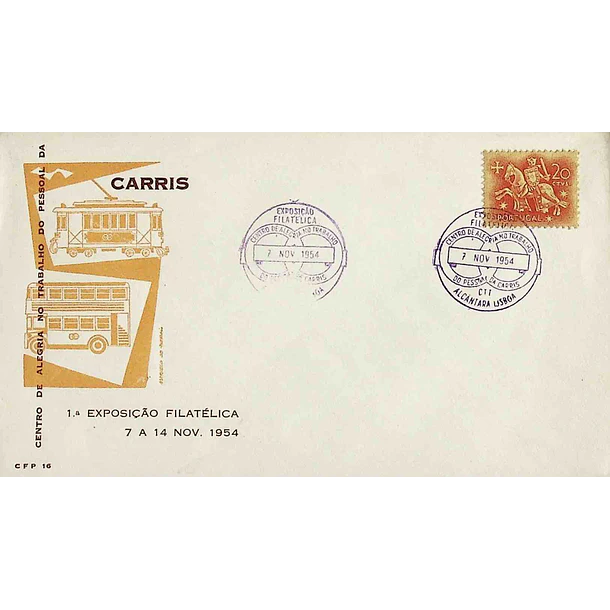 1954 Carimbo Comemorativo da Exposição Filatélica do Centro de Alegria no Trabalho do Pessoal da Carris