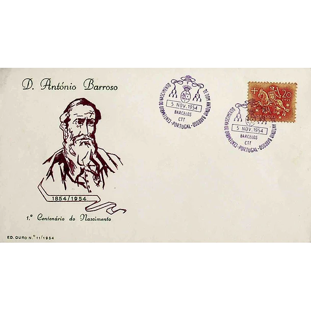 1954 Carimbo Comemorativo do Centenário do Nascimento de Dom António Barroso
