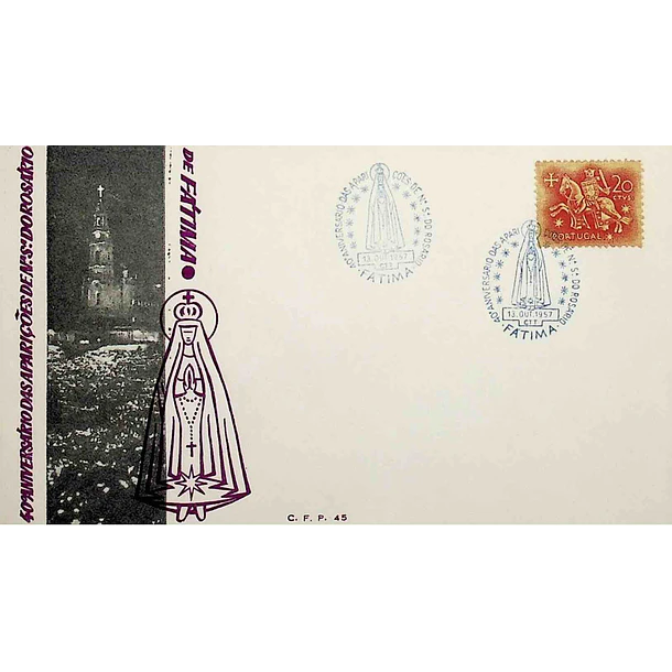1957 Carimbo Comemorativo do 40º Aniversário das Aparições de Nossa Senhora de Fátima.