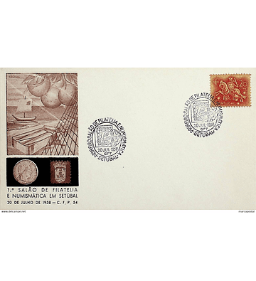 1958 Carimbo Comemorativo do 1ª Salão de Filatelia e Numismática de Setúbal