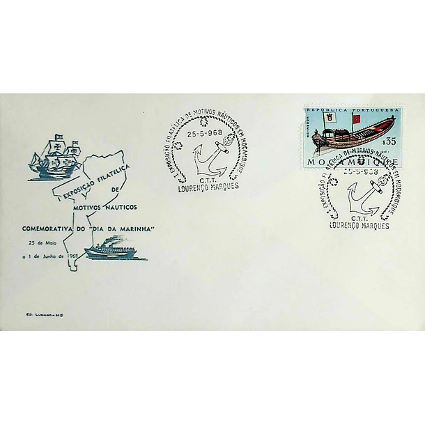 1968 Carimbo Comemorativo da 1ª Exposição Filatélica de Motivos Náuticos em Moçambique