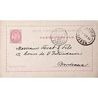 1890 Bilhete Postal Inteiro D. Luís 20 r. Rosa-Castanho enviado de Lisboa para Bordéus 1