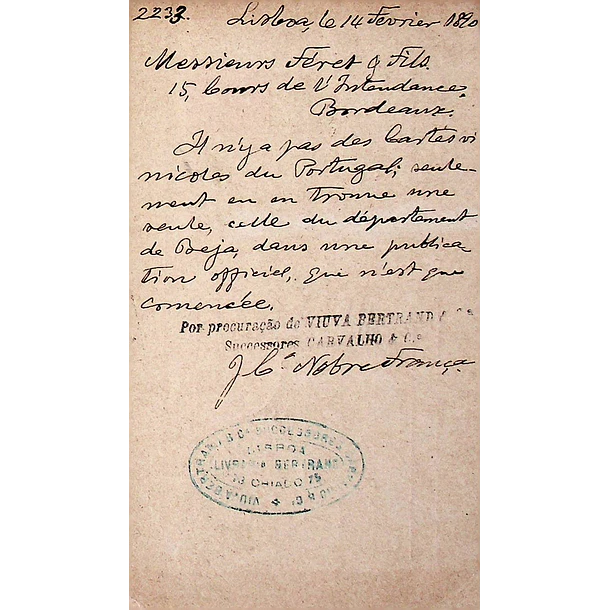 1890 Bilhete Postal Inteiro D. Luís 20 r. Rosa-Castanho enviado de Lisboa para Bordéus