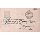 1897 Bilhete Postal Inteiro D. Carlos 20 r. Violeta-cinzento enviado de Lisboa para Viena / Wien 1